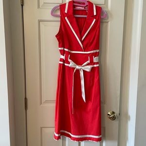 Red sleeveless dress with white detail